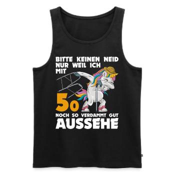 50. Geburtstag 50 Jahre Einhorn mit Rollator Stock - Männer Premium Bio Tank Top - Schwarz - Vorne - Michal (187cm)