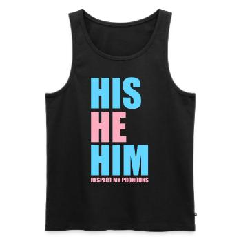 His He Him Transgender Pronouns LGBTQ Trans Pridel - Men's Premium Organic Tank Top - black - Front - AI Model Male 178 light (178cm)