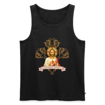 Jesus Christus, Flammendes Herz, Glaube - Männer Premium Bio Tank Top - Schwarz - Vorne - AI Model Male 178 light (178cm)