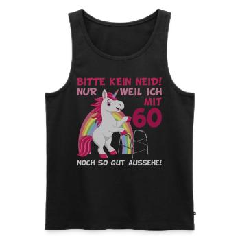 60. Geburtstag 60 Jahre Einhorn mit Rollator Stock - Männer Premium Bio Tank Top - Schwarz - Vorne - Michal (187cm)
