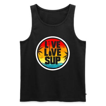 Conception et cadeau de SUP Stand Up Paddle Live Love - Débardeur bio Premium Homme - noir - Devant - AI Model Male 178 light (178cm)
