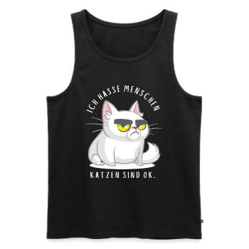 Ich hasse Menschen Katzen sind ok - Männer Premium Bio Tank Top - Schwarz - Vorne - Michal (187cm)