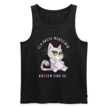 Ich hasse Menschen Katzen sind ok - Männer Premium Bio Tank Top - Schwarz - Vorne - Michal (187cm)
