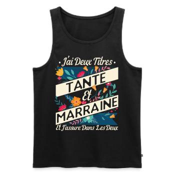 Marraine Tante Cadeau Humour - Débardeur bio Premium Homme - noir - Devant - Michal (187cm)