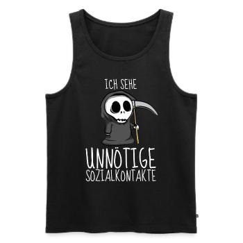 Sozialkontakt Sense Geschenkidee Sensenmann Tod - Männer Premium Bio Tank Top - Schwarz - Vorne - AI Model Male 178 light (178cm)