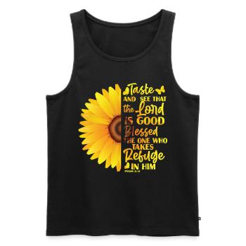 Christlicher Bibelvers Religion Sonnenblume Blume - Männer Premium Bio Tank Top - Schwarz - Vorne - Michal (187cm)