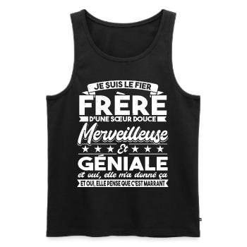 Frére et Soeur Géniale Humour Frere Cadeau Frèro - Débardeur bio Premium Homme - noir - Devant - AI Model Male 178 light (178cm)