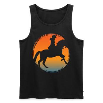 Chevaux montés dans des écuries avec cavalier - Débardeur bio Premium Homme - noir - Devant - AI Model Male 178 light (178cm)