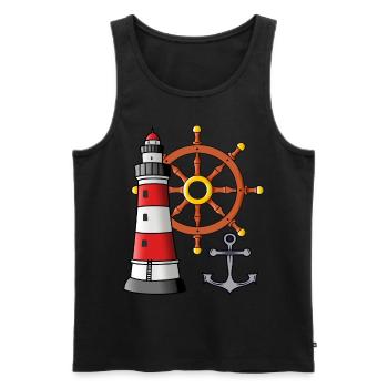 Phare Roue de commande Anker Marin Ahoi - Débardeur bio Premium Homme - noir - Devant - AI Model Male 178 light (178cm)
