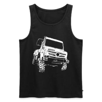 Unimog, véhicule utilitaire, camion, Unimog 406, tracteur - Débardeur bio Premium Homme - noir - Devant - AI Model Male 178 light (178cm)
