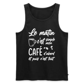 café humour, café du matin citation, - Débardeur bio Premium Homme - noir - Devant - AI Model Male 178 light (178cm)