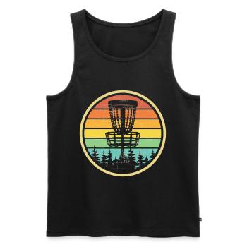 Retro Vintage Disc Golf Frisbee - Men's Premium Organic Tank Top - black - Front - AI Model Male 178 light (178cm)