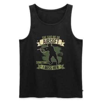 Moi ou Airsoft Softair Drôle de rencontre - Débardeur bio Premium Homme - noir - Devant - Michal (187cm)