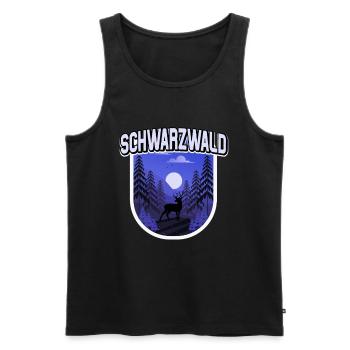 Schwarzwald Illustration Wald Bäume Hirsch - Männer Premium Bio Tank Top - Schwarz - Vorne - Michal (187cm)