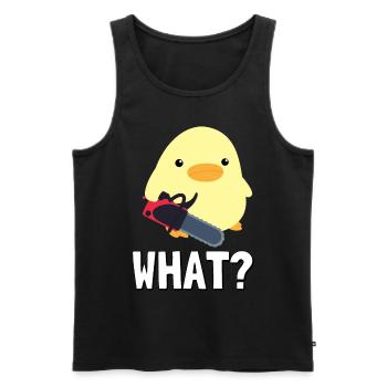 Qu’est-ce qu’il Canard avec tronçonneuse Meme Küken Idée cadeau - Débardeur bio Premium Homme - noir - Devant - AI Model Male 178 light (178cm)