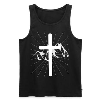 Cross Jesus Mountain Summit Nature Mountains God Gift - Men's Premium Organic Tank Top - black - Front - Michal (187cm)