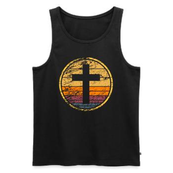 Lustiger christlicher Spruch über Jesus und Gott! - Männer Premium Bio Tank Top - Schwarz - Vorne - Michal (187cm)