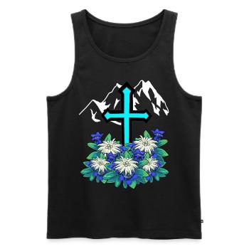 Alps Mountains Cross Gentian Edelweiss Mountain Nature - Men's Premium Organic Tank Top - black - Front - AI Model Male 178 light (178cm)