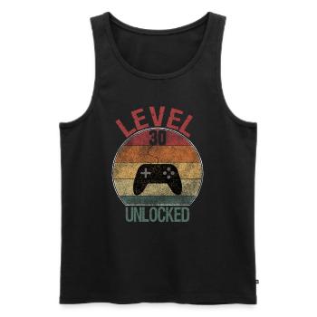 Level 30 unlocked - Men's Premium Organic Tank Top - black - Front - Michal (187cm)