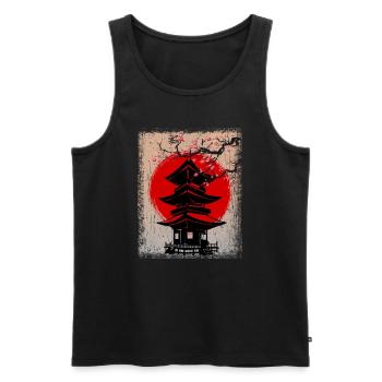 Asia Ville Illustration Japon - Débardeur bio Premium Homme - noir - Devant - Michal (187cm)