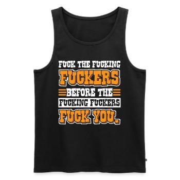 Drôles de proverbes Fuck You Ironie Sarcasmes - Débardeur bio Premium Homme - noir - Devant - AI Model Male 178 light (178cm)