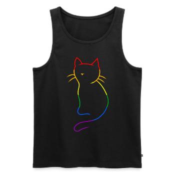 Chat LGBT coloré Gay Pride Arc-en-ciel Saint-Valentin - Débardeur bio Premium Homme - noir - Devant - Michal (187cm)