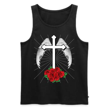 Himmlisches Kreuz Kreuze Jesus Gott Engelsflügel - Männer Premium Bio Tank Top - Schwarz - Vorne - Michal (187cm)
