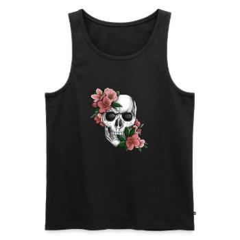 Tête de mort avec des fleurs - Débardeur bio Premium Homme - noir - Devant - Michal (187cm)