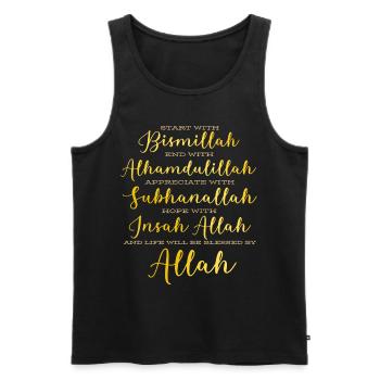 Start with Bismillah & Alhamdulillah Allah M - Men's Premium Organic Tank Top - black - Front - AI Model Male 178 light (178cm)