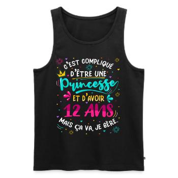 Anniv Fille 12 ans Anniversaire Humour - Débardeur bio Premium Homme - noir - Devant - AI Model Male 178 light (178cm)