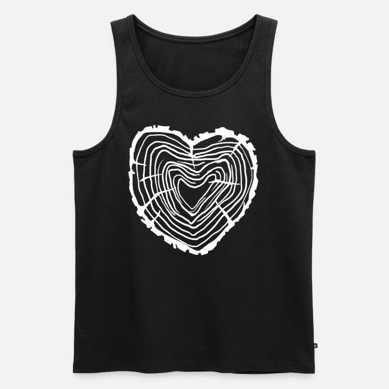 Herz Holzscheibe Baumringe - Männer Premium Bio Tank Top - Schwarz