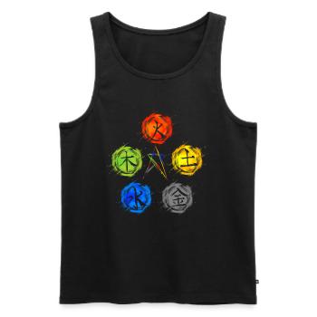 Qigong 5 Éléments Chakra Spirituel Zen Tai Chi - Débardeur bio Premium Homme - noir - Devant - AI Model Male 178 light (178cm)