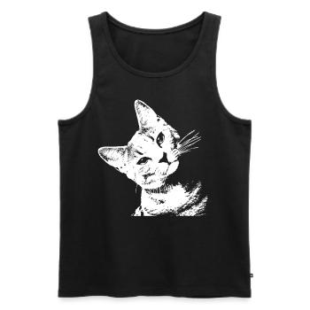 Cat Cat Motif Cat's Head Sweet Weird Ladies - Men's Premium Organic Tank Top - black - Front - Michal (187cm)