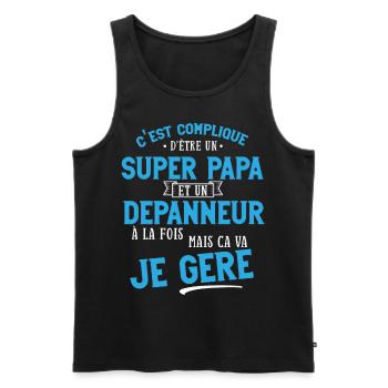 C'est compliqué d'être un super papa dépanneur - Débardeur bio Premium Homme - noir - Devant - Michal (187cm)