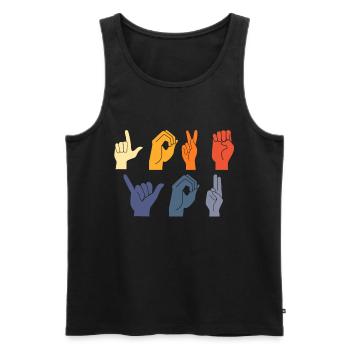 Love You Langue des signes vintage - Débardeur bio Premium Homme - noir - Devant - Michal (187cm)