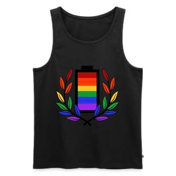 Batterie batterie LGBT Homosexualité Gay Pride - Débardeur bio Premium Homme - noir - Devant - AI Model Male 178 light (178cm)