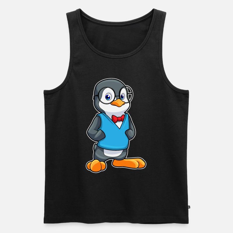 Pinguin als Nerd mit Brille - Männer Premium Bio Tank Top - Schwarz