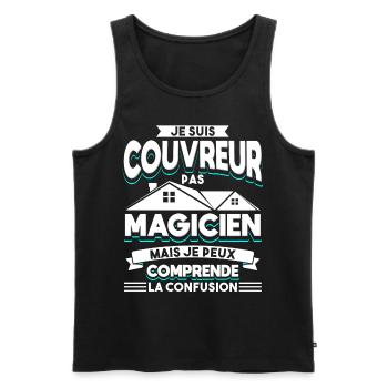 Couvreur Zingueur Humour - Débardeur bio Premium Homme - noir - Devant - AI Model Male 178 light (178cm)