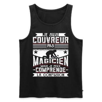 Couvreur Zingueur Humour - Débardeur bio Premium Homme - noir - Devant - AI Model Male 178 light (178cm)