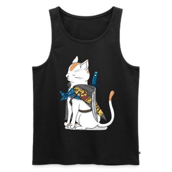 Chat samouraï avec katana sabre dans le style japon - Débardeur bio Premium Homme - noir - Devant - AI Model Male 178 light (178cm)