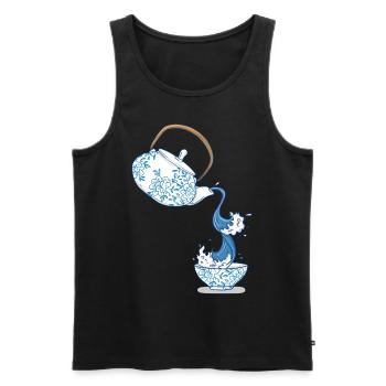 Teapot big wave art drawing Japan style - Men's Premium Organic Tank Top - black - Front - AI Model Male 178 light (178cm)