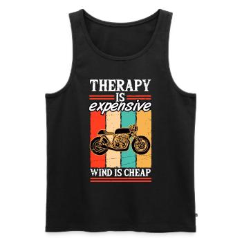 Therapy is expensive Wind is Cheap Motorradfahrer - Männer Premium Bio Tank Top - Schwarz - Vorne - AI Model Male 178 light (178cm)