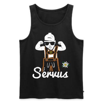 Servus Lederhose Tracht lustig Bayern - Männer Premium Bio Tank Top - Schwarz - Vorne - Michal (187cm)