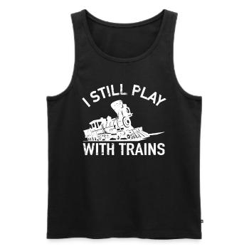 I Still Play With Trains Railway Train Locomotive - Men's Premium Organic Tank Top - black - Front - Michal (187cm)