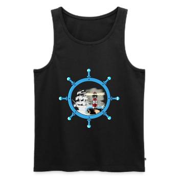 Steering Wheel Ghost Ship Lighthouse Maritime Coast - Men's Premium Organic Tank Top - black - Front - AI Model Male 178 light (178cm)