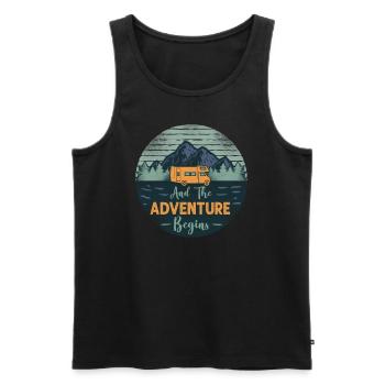 Camping And The Adventure Begins - Débardeur bio Premium Homme - noir - Devant - Michal (187cm)