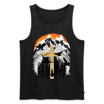Cross, Mountains, Mountains, Peaks, Mourning, Death, Jesus God - Men's Premium Organic Tank Top - black - Front - AI Model Male 178 light (178cm)