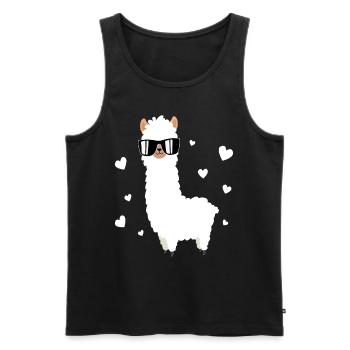 Lama Llama Alpaca with sunglasses and hearts - Men's Premium Organic Tank Top - black - Front - Michal (187cm)