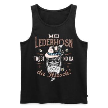 Lustige Sprüche Mei Lederhosn Hirsch - Männer Premium Bio Tank Top - Schwarz - Vorne - Michal (187cm)