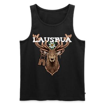 Lausbua Hirsch Lederhose Bayrischer Bua Tracht - Männer Premium Bio Tank Top - Schwarz - Vorne - AI Model Male 178 light (178cm)